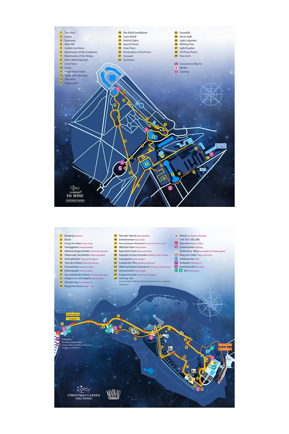 Christmas Garden Leitsystem Landkarte Design Paris, Insel Mainau