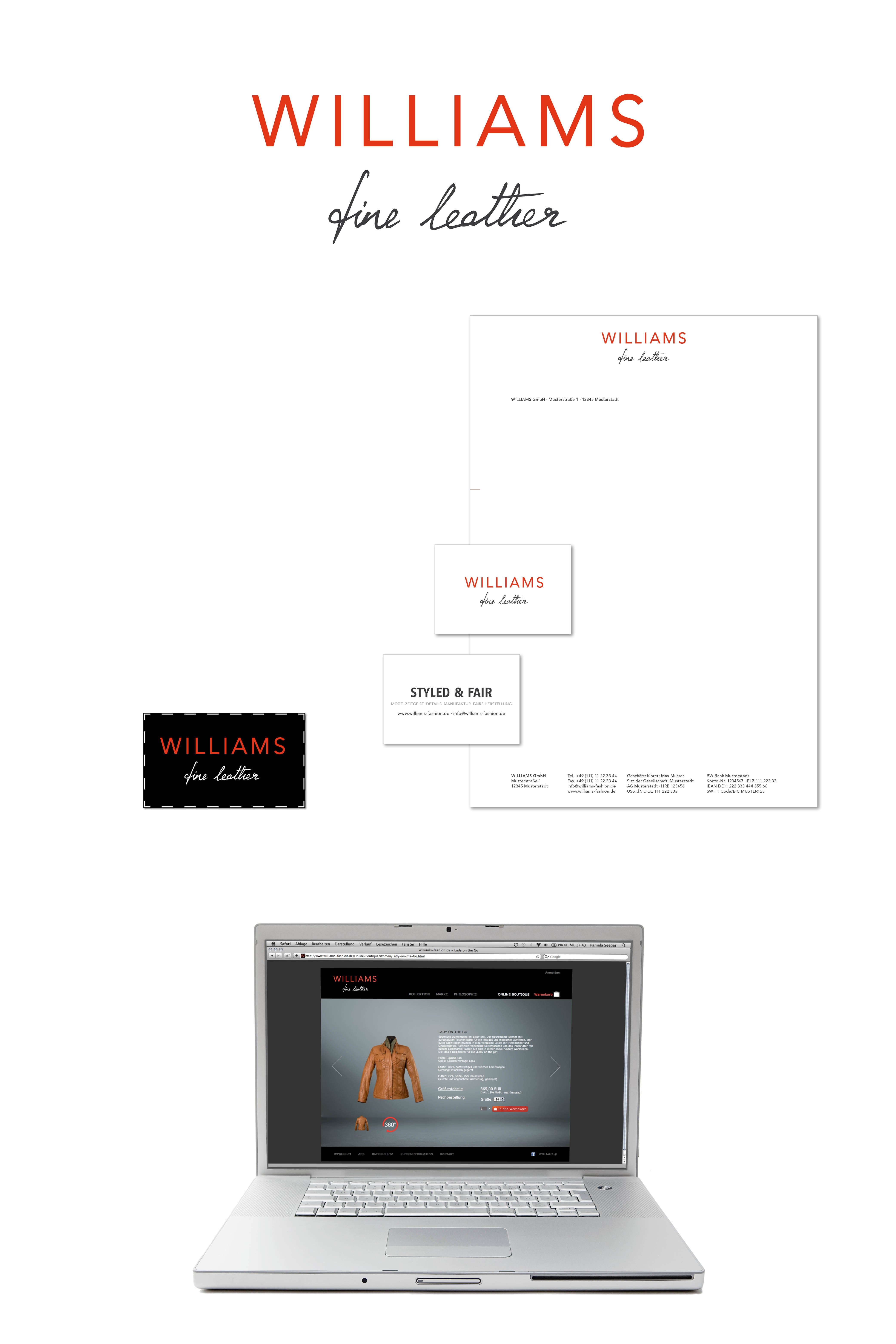 Williams fine leather Corporate Design Unternehmensauftritt Logo Web